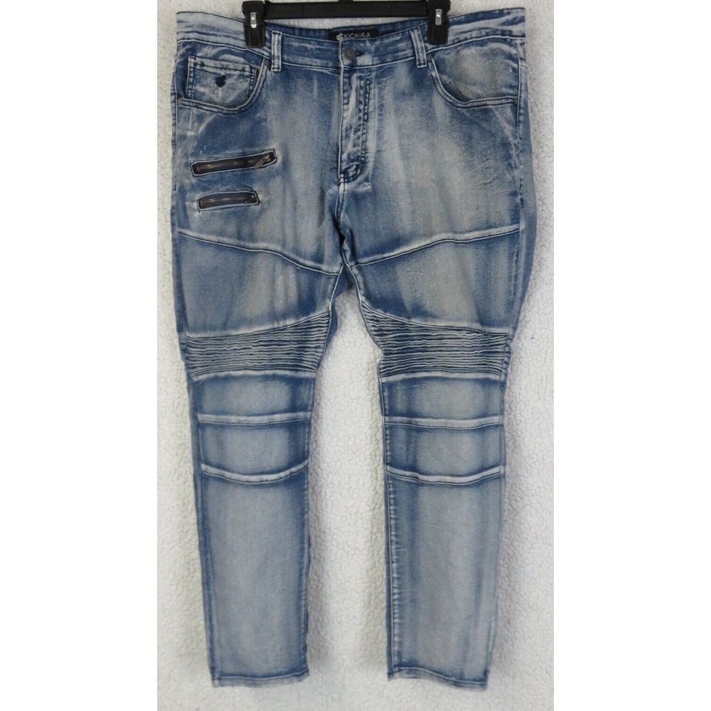 Mens ROCAWEAR Blue Jeans‎ Size 40x30 Slim Fit Cotton Blend Zipper Accents